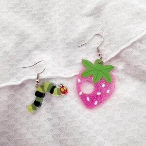 Hungry Caterpillar Earrings, Kawaii Earrings, Animal Earrings, Glittery Earrings